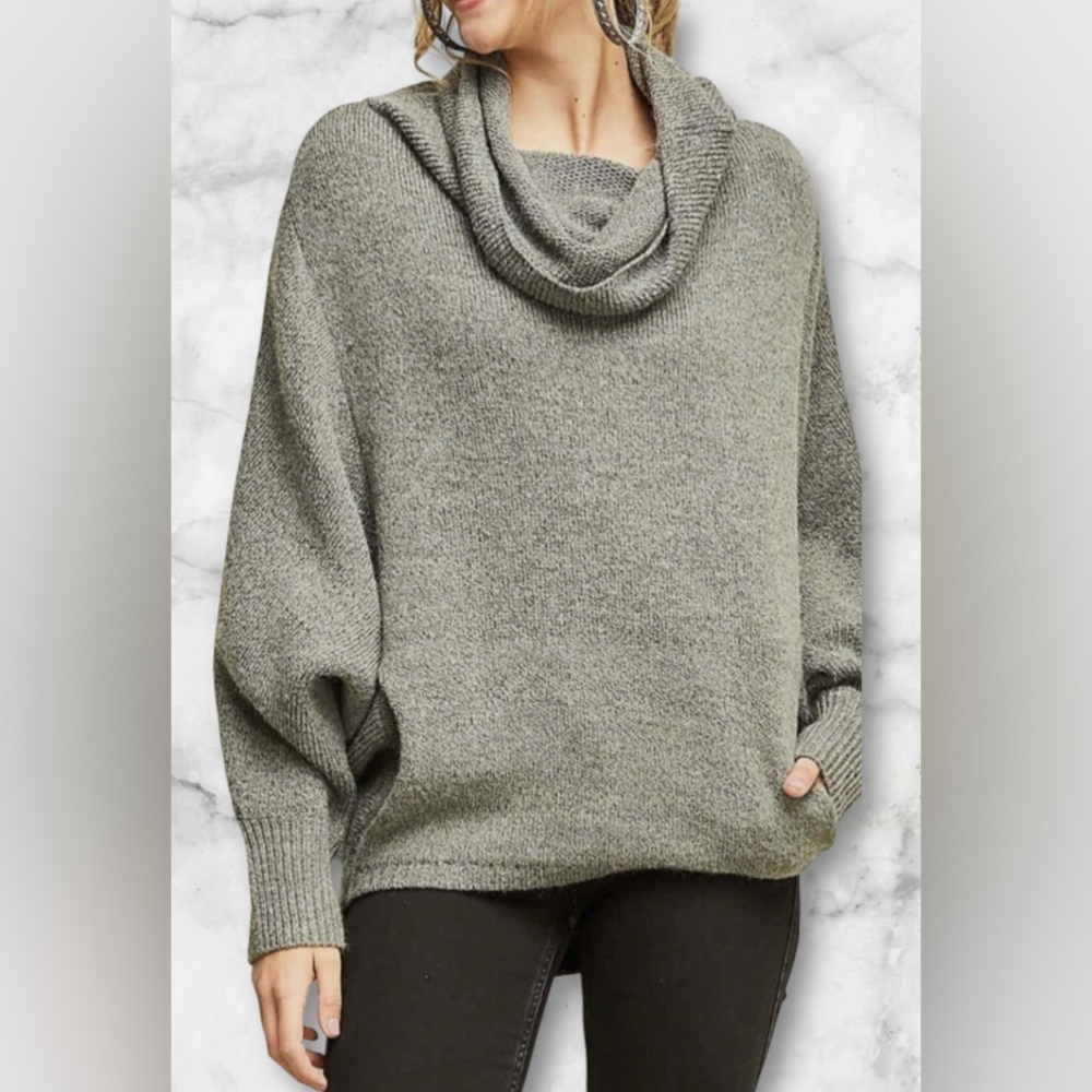 Entro Cowl Neck Oversized Sweater Kangaroo Pocket Batwing Sleeves Size S - Picture 5 of 13